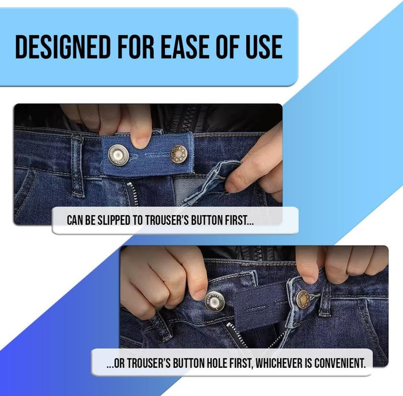 Mobi Lock 6 Pcs Pants/Trousers Button Extender Set - Elastic, Adjustable Button and Hook Waistband Expander in Multiple Styles for Men and Women - No Sewing Required - by - Image 2